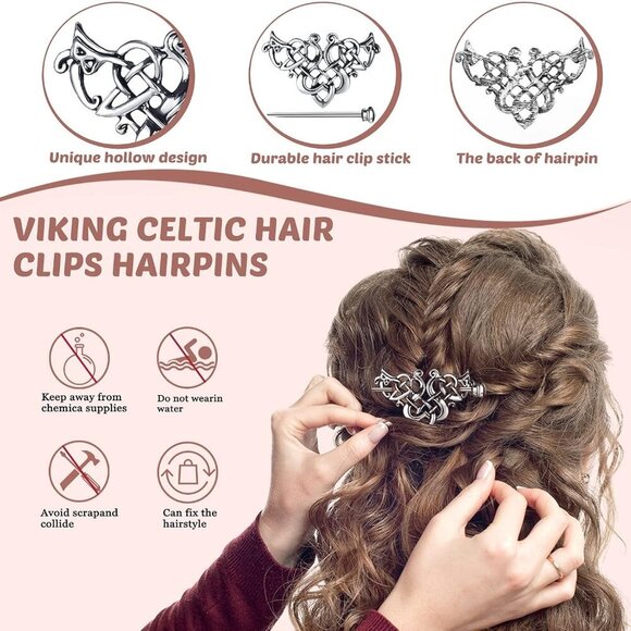 8 Pcs Celtic Hair Clips Vintage Knot Hair Sticks Retro Silver Metal Accessories - Picture 3 of 7